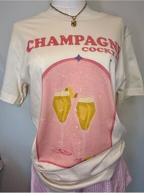Champagne Cocktail Graphic Tee - White with Pink and Gold